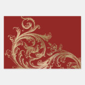 Feuille De Papier Cadeau Red Gold Rococo Baroque Swirl (Devant 3)