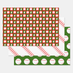 Feuille De Papier Cadeau Red & Green Basball & Père Noël Matching Christmas