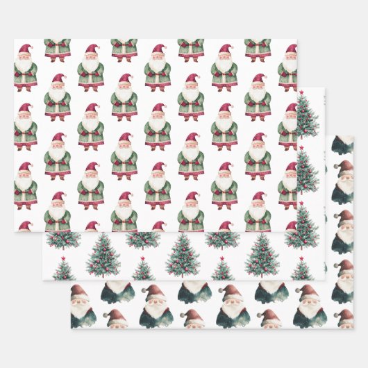 Feuille De Papier Cadeau Red Green Noël Père Noël (Lot)