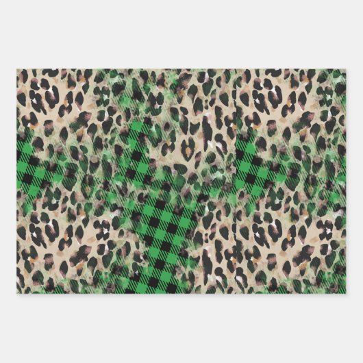 Feuille De Papier Cadeau Red & Green Plaid et Cheetah Funky Christmas (Devant 2)