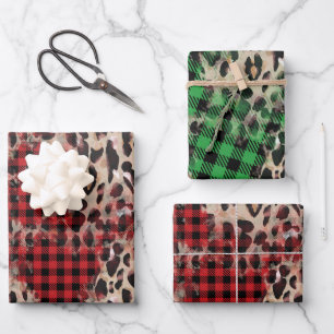 Feuille De Papier Cadeau Red & Green Plaid et Cheetah Funky Christmas