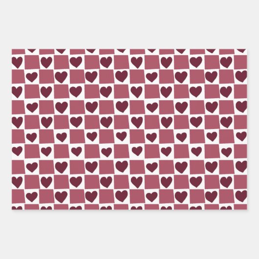 Feuille De Papier Cadeau Red Heart Checkerboard Pattern (Devant)