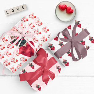 Feuille De Papier Cadeau Red Hearts Carlin Amoureux des chiens Valentines C