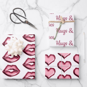Feuille De Papier Cadeau Red Lips Kiss Hearts