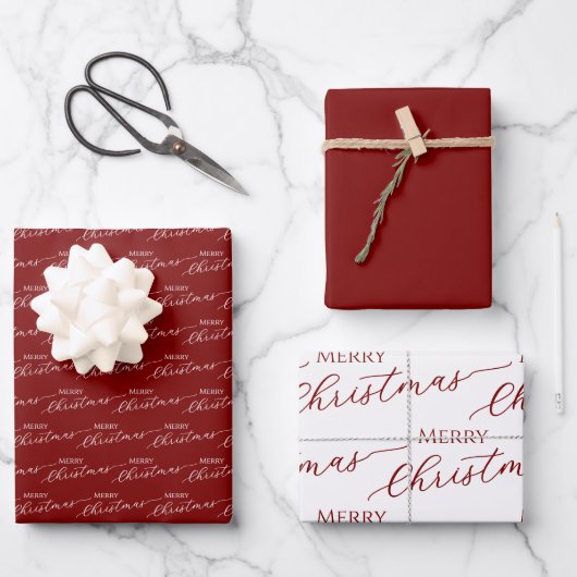 Feuille De Papier Cadeau Red Modern Merry Christmas (Recto)