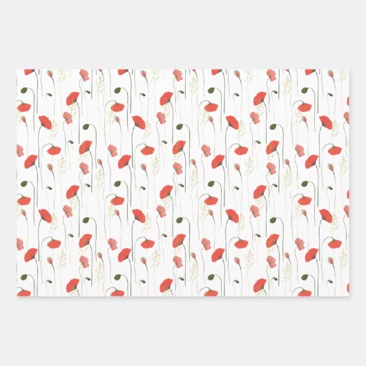 Feuille De Papier Cadeau Red Poppy and Green Leaves Purple Flowers Patterns (Devant)