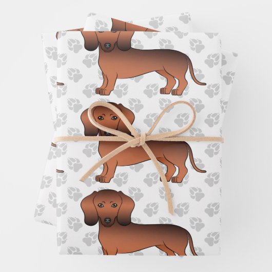 Feuille De Papier Cadeau Red Sable Smooth Coat Dachshund mignon chien Motif (En situation)