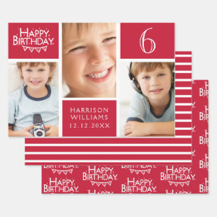 Feuille De Papier Cadeau Red Stripe Happy Birthday Bunting Photo