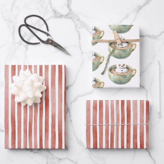 Feuille De Papier Cadeau Red Stripes Christmas Happy Marshmallow (Recto)