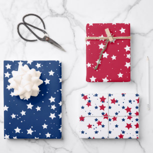Feuille De Papier Cadeau Red White Blue Stars Motif USA Independence Day