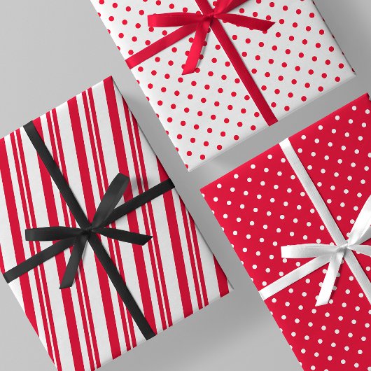 Feuille De Papier Cadeau Red & White Candy Cane Stripes & Polka Dots