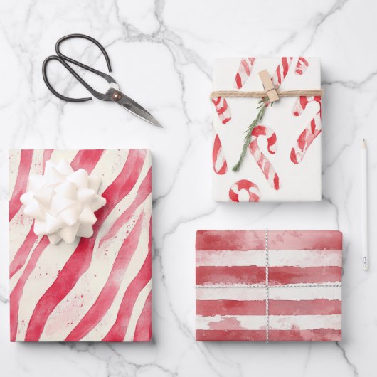 Feuille De Papier Cadeau Red White Candy Canes Stripes Christmas (Recto)