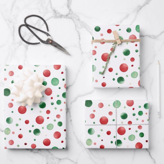 Feuille De Papier Cadeau Red White Green Dots Birthday (Recto)