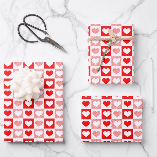 Feuille De Papier Cadeau Red White Love coeurs Saint Valentin (Recto)
