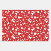 Feuille De Papier Cadeau Red White Snowflakes Reindeer Angles Noël (Devant)