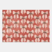 Feuille De Papier Cadeau Red White Stripes Bows Christmas (Devant)
