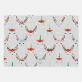 Feuille De Papier Cadeau Reindeer de Noël et licorne sur Grey (Devant 3)
