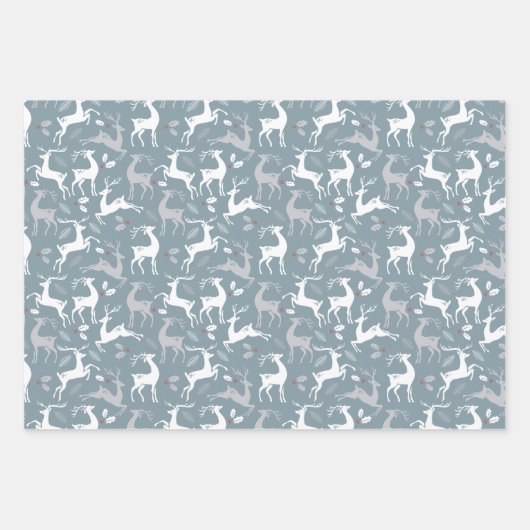 Feuille De Papier Cadeau Reinder de Noël Silver (Devant 2)