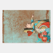 Feuille De Papier Cadeau Reine des Coeurs Turquoise et rouille (Devant)