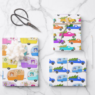 Feuille De Papier Cadeau Remorques de Noël Cute RVs Camions Fêtes Colorées