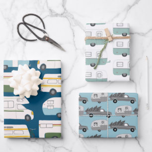 Feuille De Papier Cadeau Remorques de Noël Cute RVs Camions Fêtes Colorées