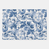 Feuille De Papier Cadeau Renaissance bleue et blanche Acanthus Damask (Devant)