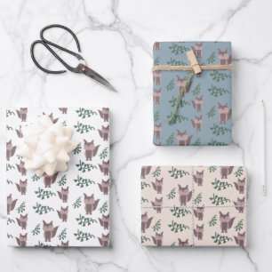 Feuille De Papier Cadeau Renard Mignon Automne Verdure