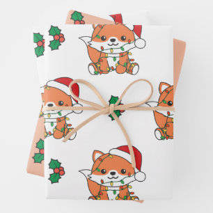 Feuille De Papier Cadeau Renard Noël Hiver Animaux Fêtes Renards