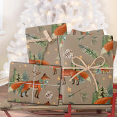 Feuille De Papier Cadeau Renard Rouge Rustique Kraft Dans Une Forêt De Noël