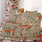 Feuille De Papier Cadeau Renard Rouge Rustique Kraft Dans Une Forêt De Noël