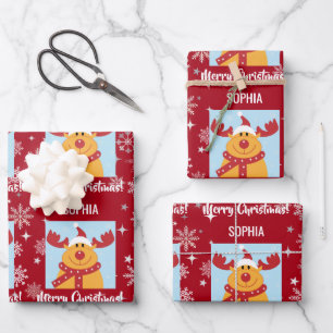 Feuille De Papier Cadeau Renne de Noël Festif Rudolph Personnalisé Xmas