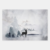 Feuille De Papier Cadeau Rennes dans l'Aquarelle gris sauvage Noël (Devant 3)