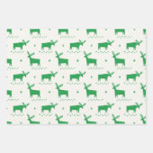 Feuille De Papier Cadeau Rennes de Noël. Motif d'animaux de la forêt verte (Devant 2)