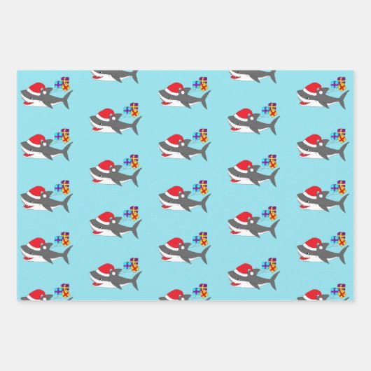 Feuille De Papier Cadeau Requin de Noël (Devant)