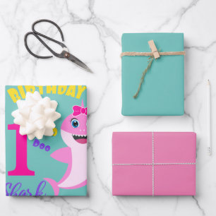 Feuille De Papier Cadeau Requin mignon 1er anniversaire 