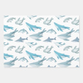 Feuille De Papier Cadeau Requins, baleines, dauphins, phoques en blanc (Devant 2)