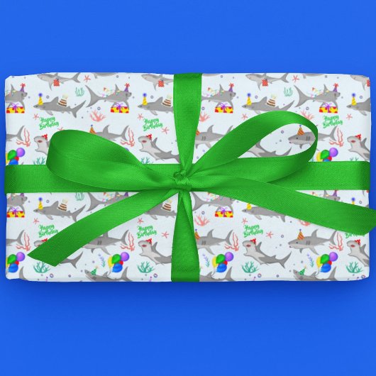 Feuille De Papier Cadeau Requins de fête d'anniversaire