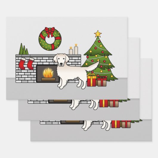 Feuille De Papier Cadeau Retriever De Crème Dorée Anglaise Dans Une Salle D (Lot)