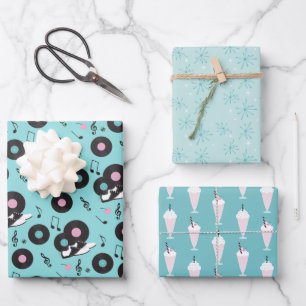 Feuille De Papier Cadeau Retro 1950 Diner Anniversaire Fête Thème