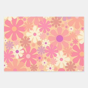 Feuille De Papier Cadeau Retro 60s les années 70 esthétique motif floral