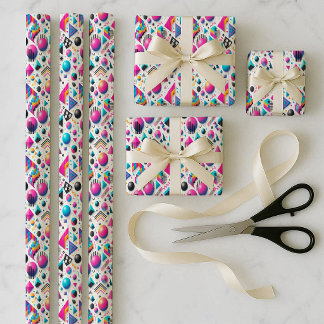 Feuille De Papier Cadeau Retro 90s Memphis Geometric Neon Wrapping Bundle