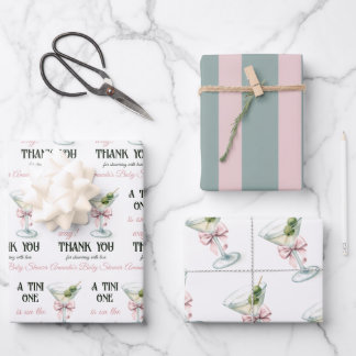 Feuille De Papier Cadeau Retro A Tini One Martini Pink Bow Girl Baby Shower