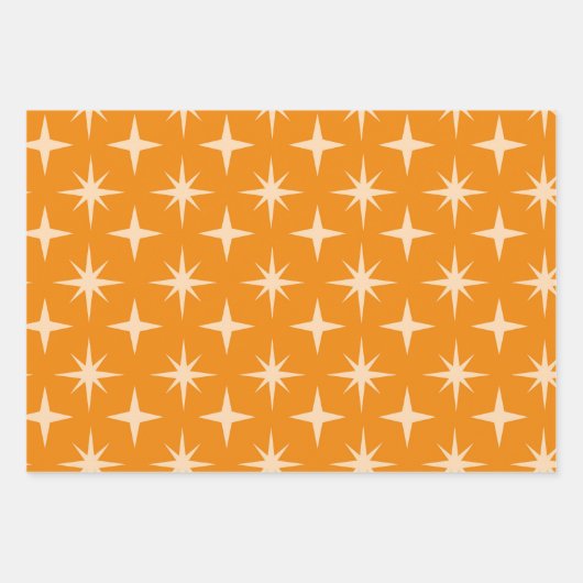 Feuille De Papier Cadeau Retro Atomic Stars Motif sur Orange (Devant)