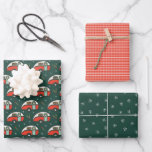 Feuille De Papier Cadeau Retro Camper Rustic Christmas Camping Vert & Rouge<br><div class="desc">Un ensemble rustique de décors de Noël avec notamment un camper rouge rétro, un motif de flocon vert foncé et un motif traditionnel de plaid rouge. Les couleurs de Noël sont le vert, le rouge et le blanc, ainsi que le turquoise foncé et le vert menthe. Idéal pour les cadeaux...</div>