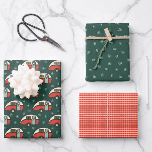 Feuille De Papier Cadeau Retro Camper Van Christmas (Recto)
