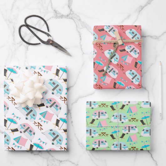 Feuille De Papier Cadeau Retro Caravan Camping Cute P (Recto)