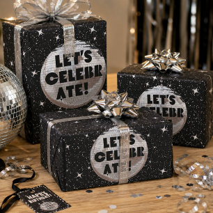 Feuille De Papier Cadeau Rétro Célébrons Anniversaire Boule Disco Noire
