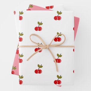 Feuille De Papier Cadeau Retro Cherry Berry 1er anniversaire Rouge et vert
