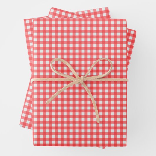 Feuille De Papier Cadeau Retro Cherry Red En vichy Plaid Motif (En situation)