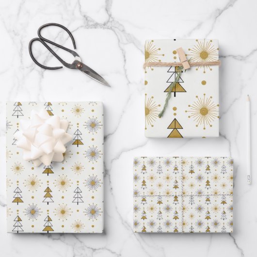 Feuille De Papier Cadeau “Retro Christmas Trees | Mid Century Modern (Recto)